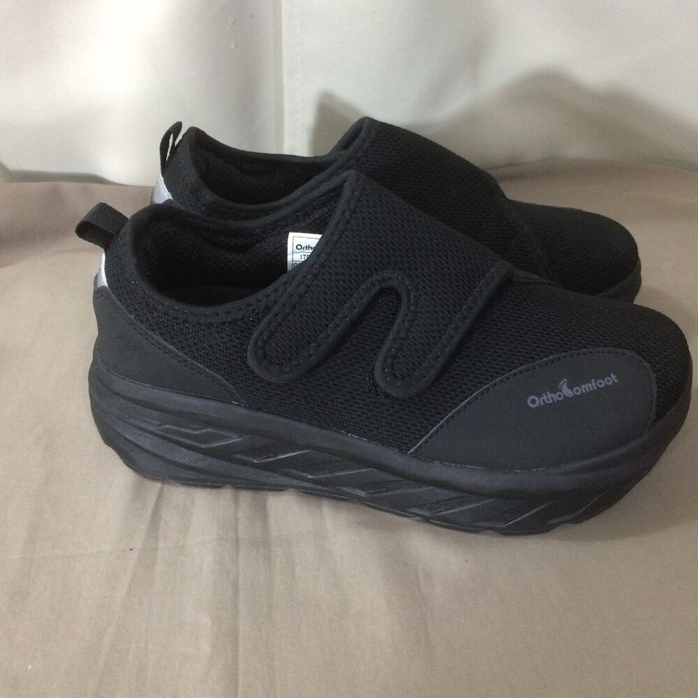 NEW OrthoComfoot Womens 6 Black Walking Shoes Extra Wide Hook Loop Comfort New - Picture 7 of 9